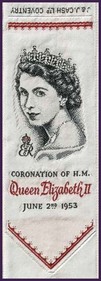 JJ Cash Ltd, Queen Elizabeth Coronation silk woven bookmark.